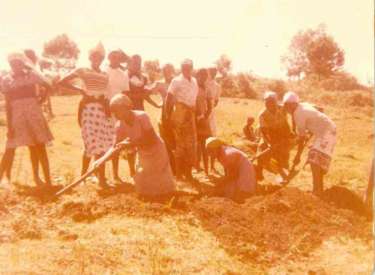 Villagers digging water pipes